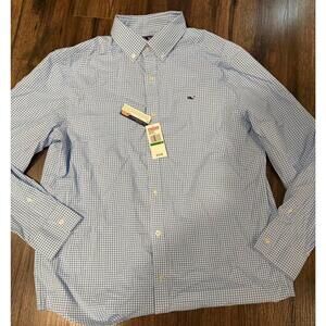 NWT Vineyard Vines Men's Whale Blue Gingham Button-Down Shirt, Size Large